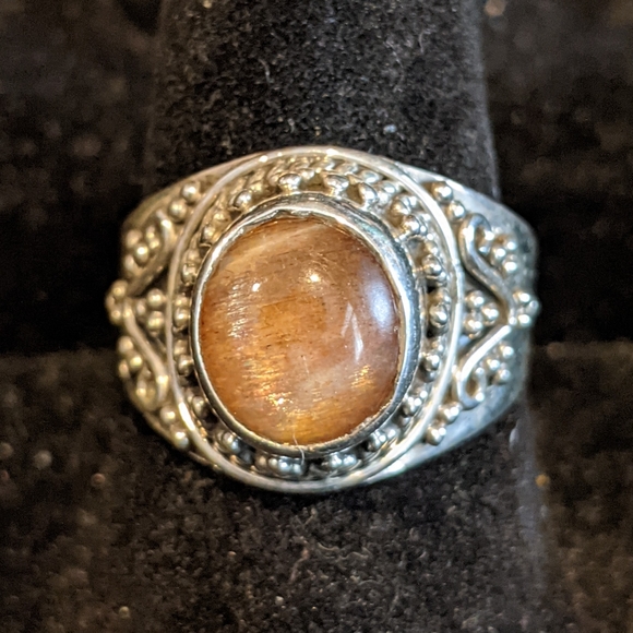 Natural Orange Sunstone .925 silver ring, size 8 - Picture 3 of 6